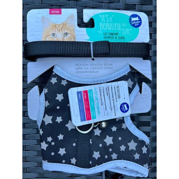 Whisker City Black and Silver Star Kitten Size Comfort Harness and Leash - Picture 1 of 2